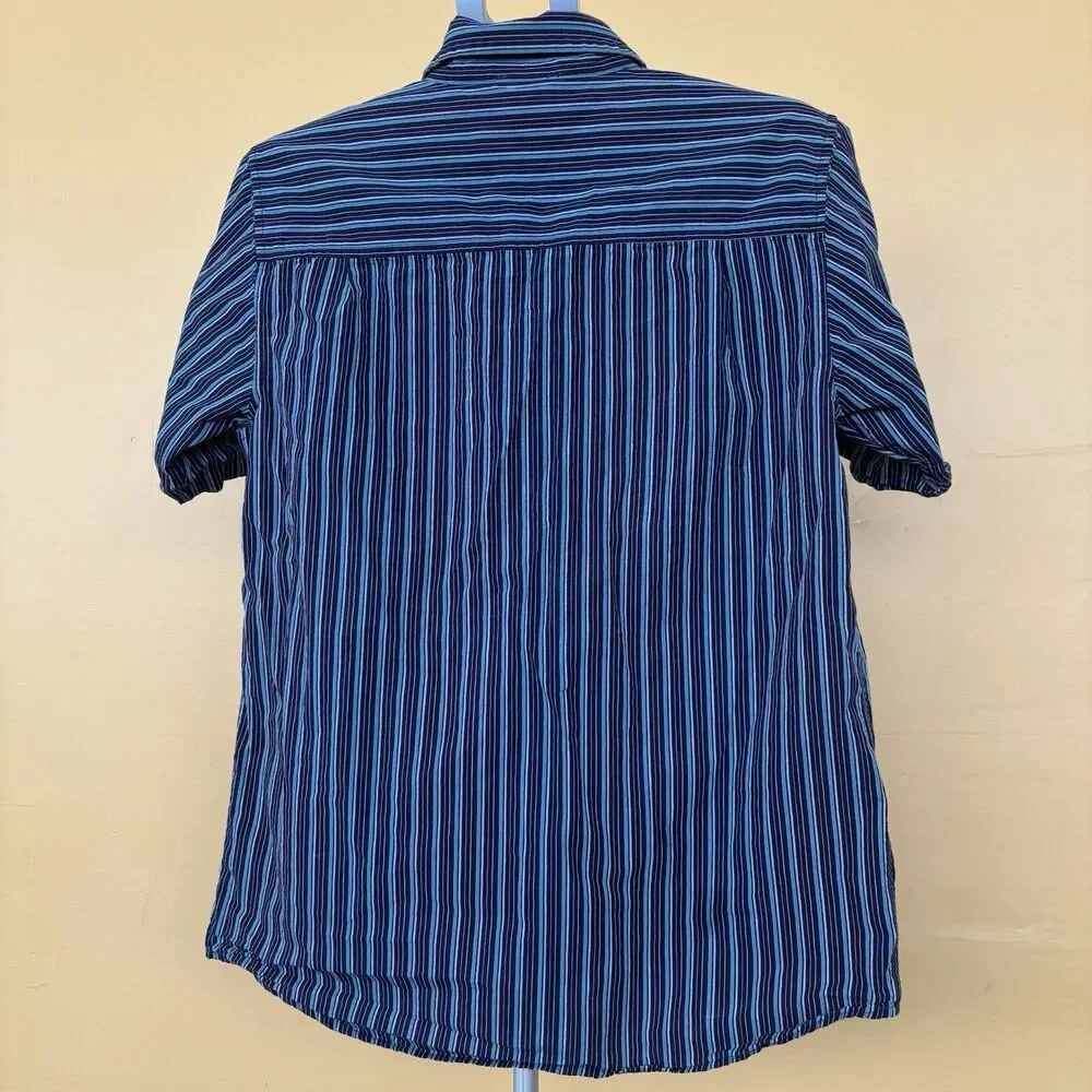 The North Face Men's Black and Blue Vertical Stripe Button-Down Shirt